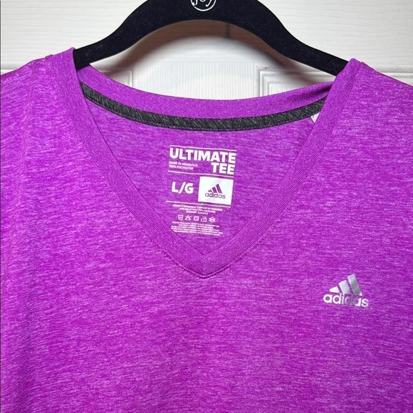 Adidas Woman’s Purple Short Sleeve Fitted Ultimate Tee V-Neck Size Large - Picture 3 of 6